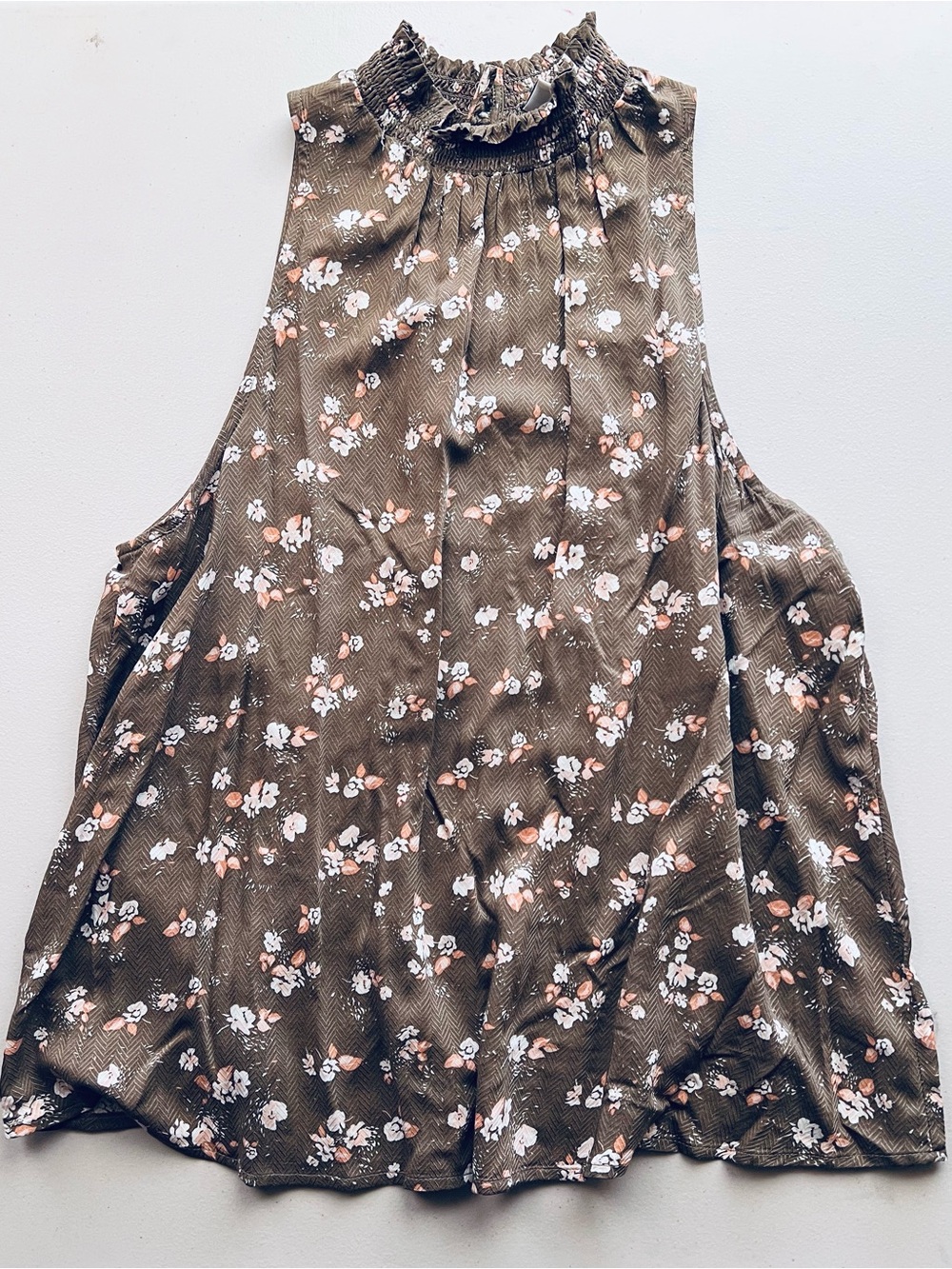 a new day Olive Floral Ruffle-Neck Sleeveless Top